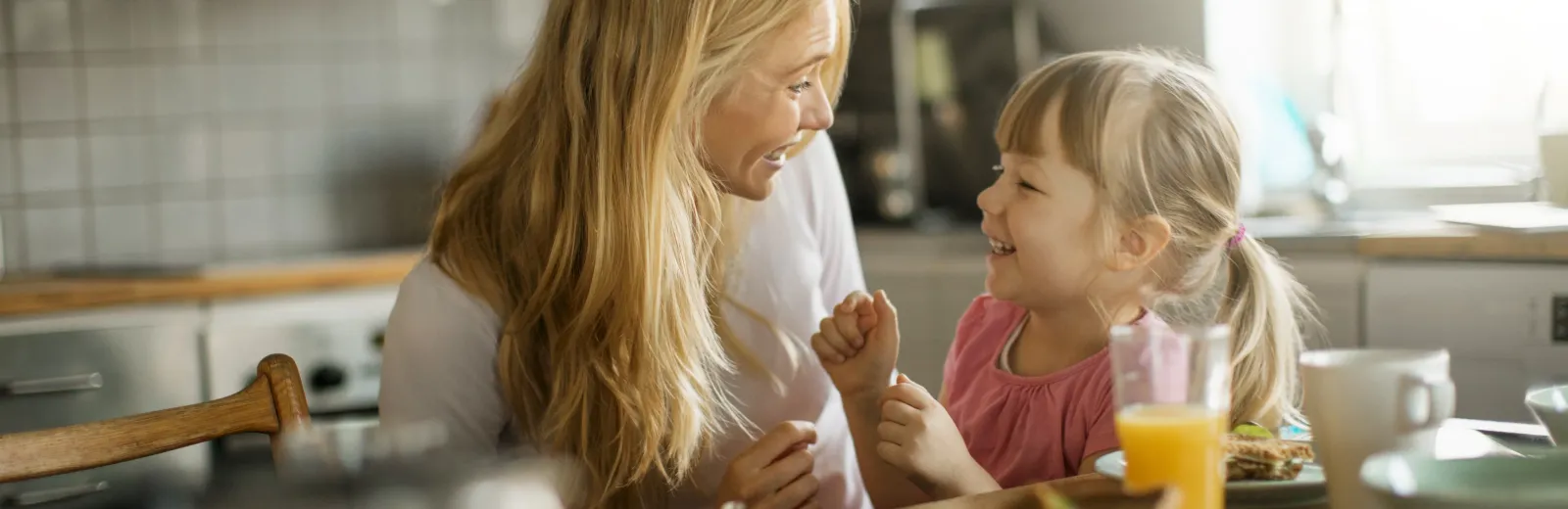 mom and child in kitchen